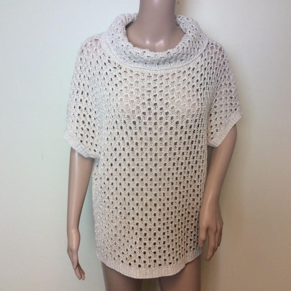 Jones New York Cowl Neck Open Knit Sweater Shimmer